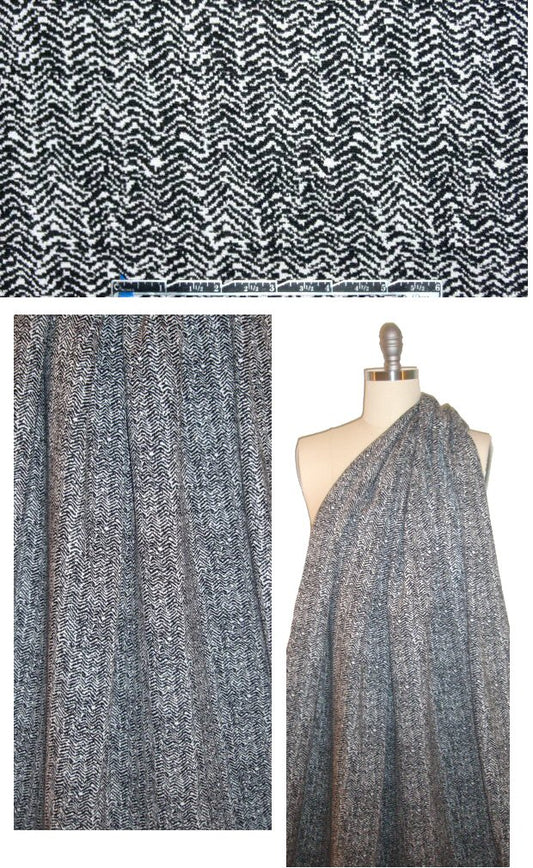 Italian tweedy herringbone doubleknit - black/white