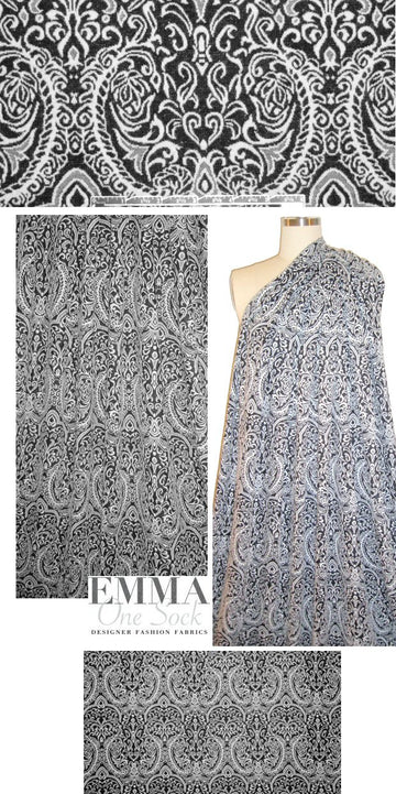 NY designer black/white fleur-de-lis yarn-dyed doubleknit