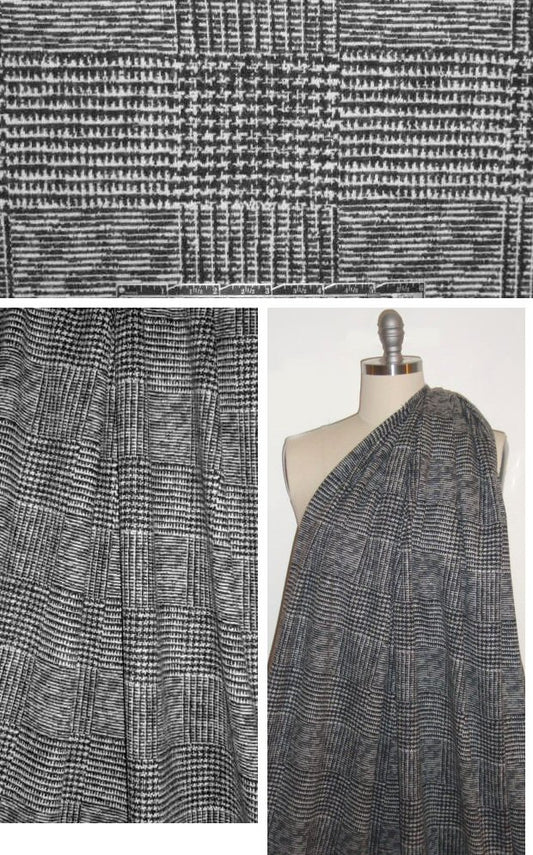 NY designer black/ecru glen plaid wool doubleknit