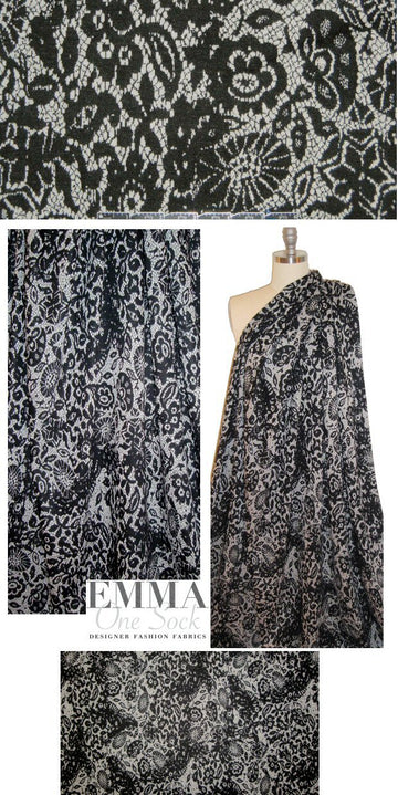 NY designer black/bone lace-look yarn-dyed doubleknit