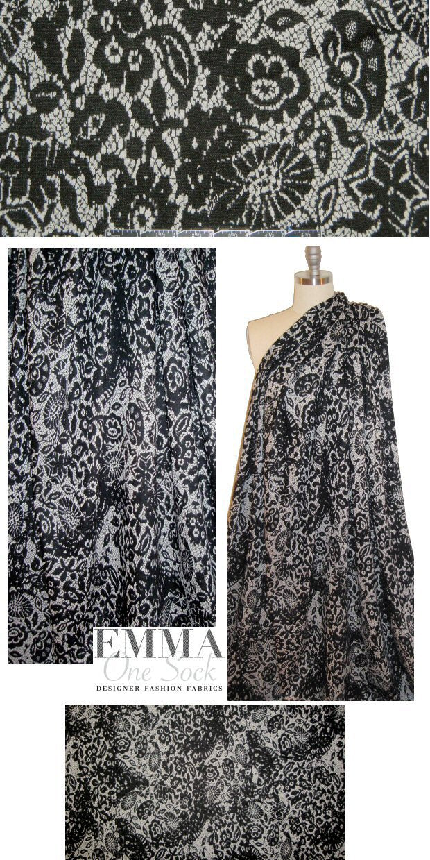 NY designer black/bone lace-look yarn-dyed doubleknit 1.625 yds