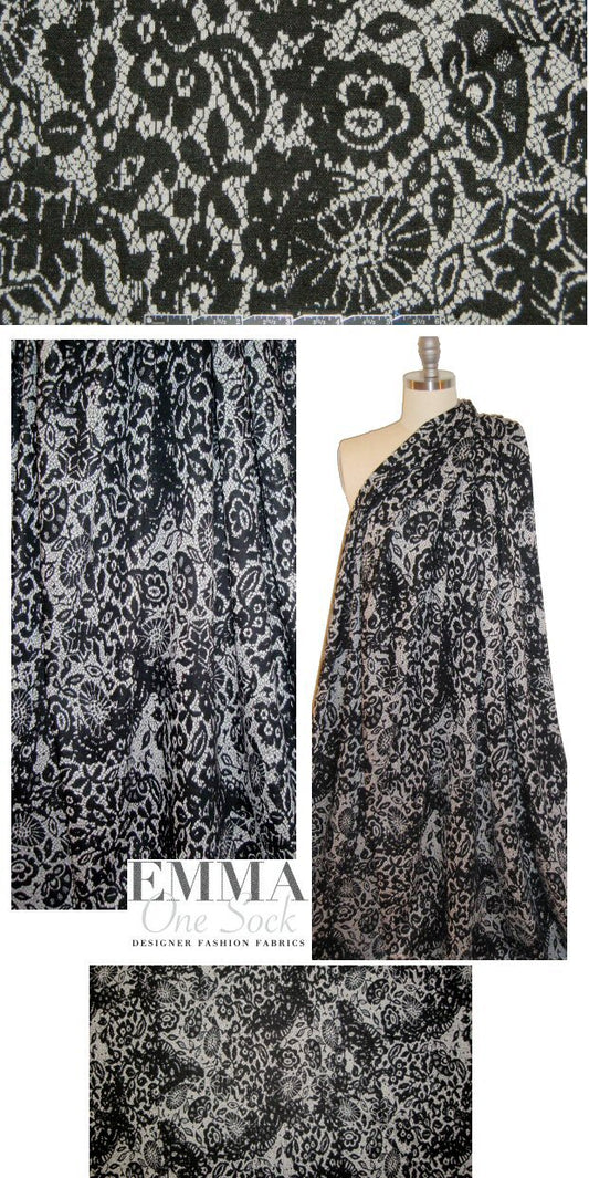 NY designer black/bone lace-look yarn-dyed doubleknit 1.625 yds