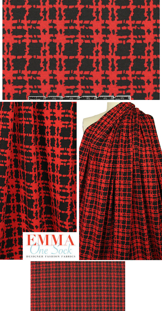NY designer red/black plaid graphic yarn-dye doubleknit