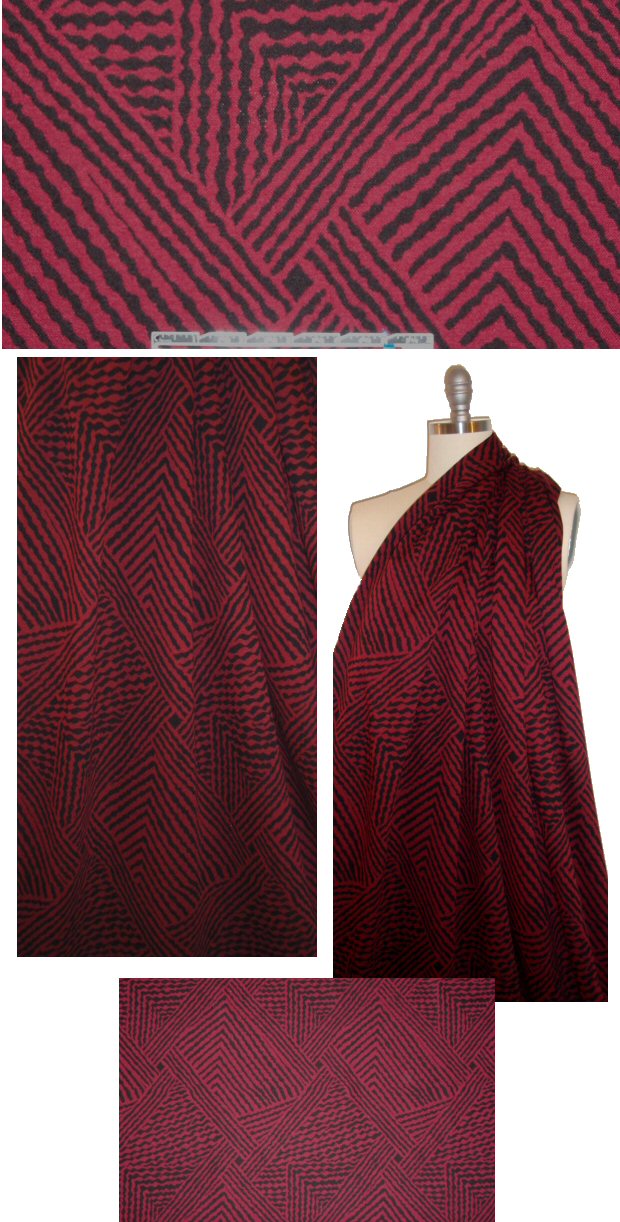 NY designer black/red crossing lines yarn dye doubleknit 1.5 yd
