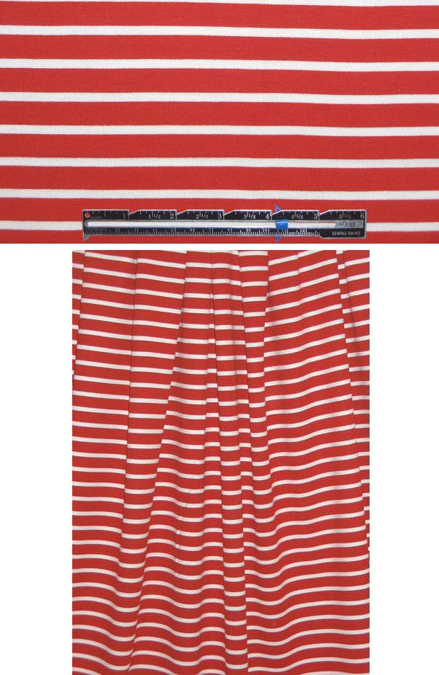 red w/ cream stripes doubleknit rayon blend 4-way