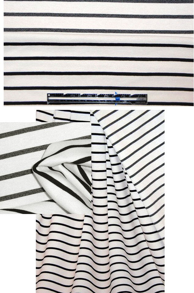 cream w/ black stripes doubleknit rayon blend 4-way 1.66 yd