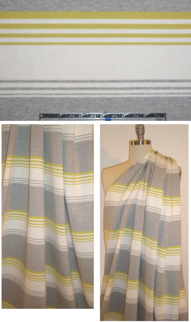Italian yellow-green/gray/white stripes doubleknit .75 yds