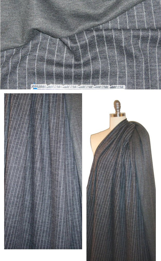 famous designer wool blend doubleknit - gray pinstripe