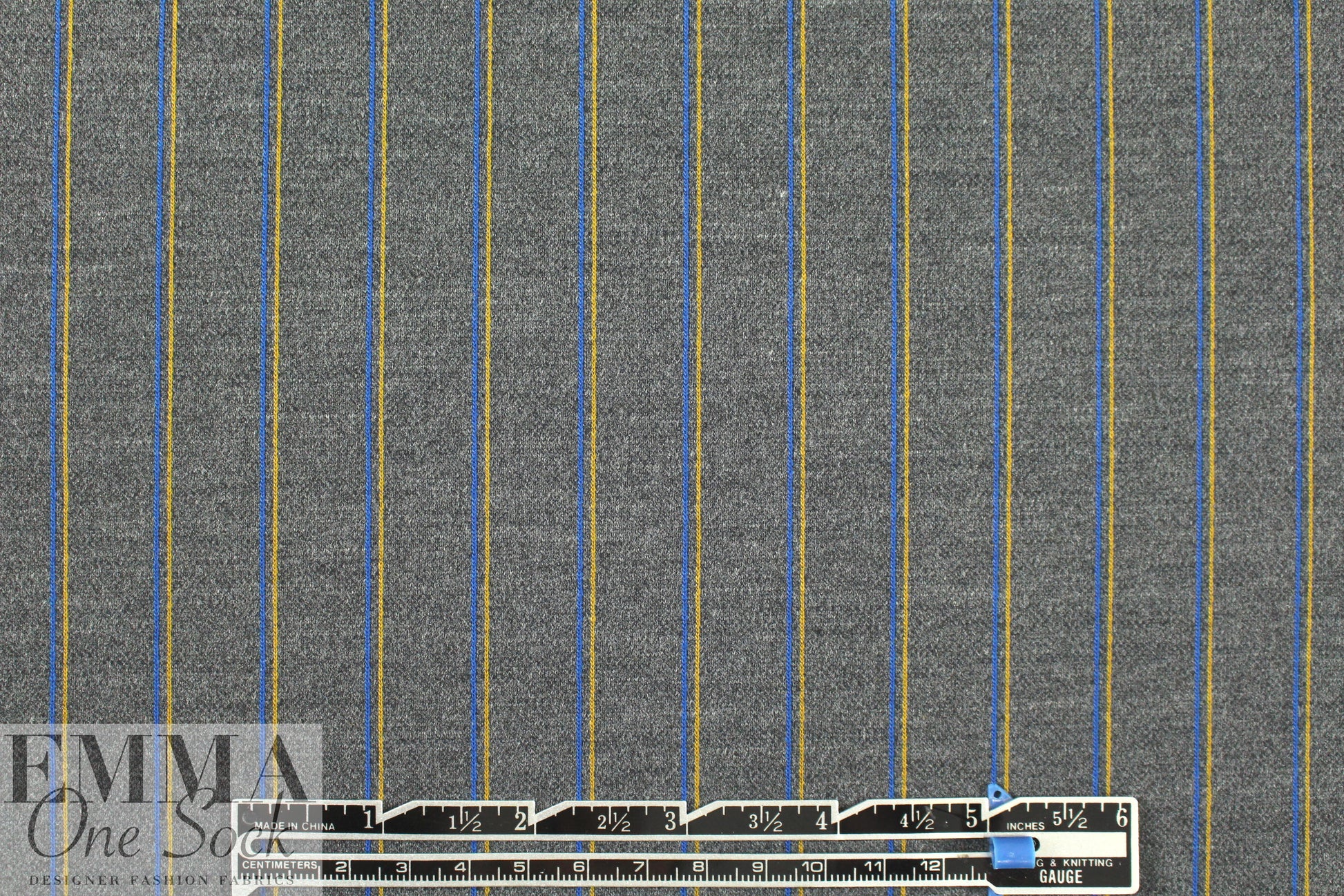 Italian wool blend doubleknit - dark gray/cobalt/yellow 1.875 yd