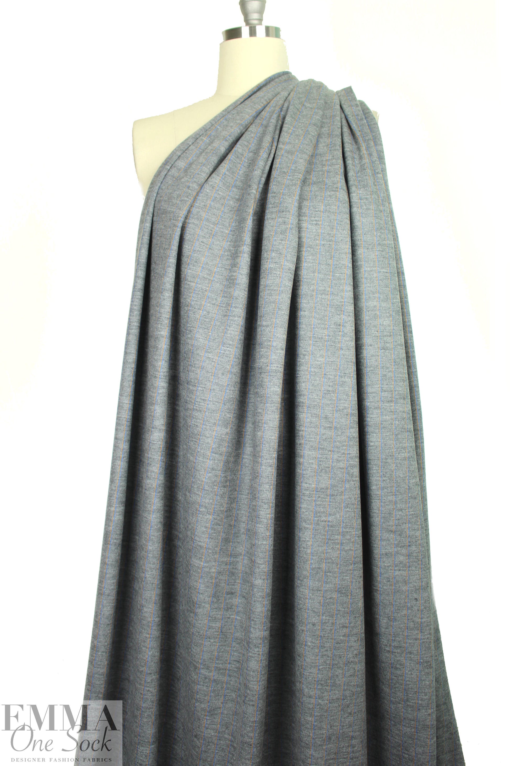 Italian wool blend doubleknit - light gray/cobalt/yellow 1.5 yd