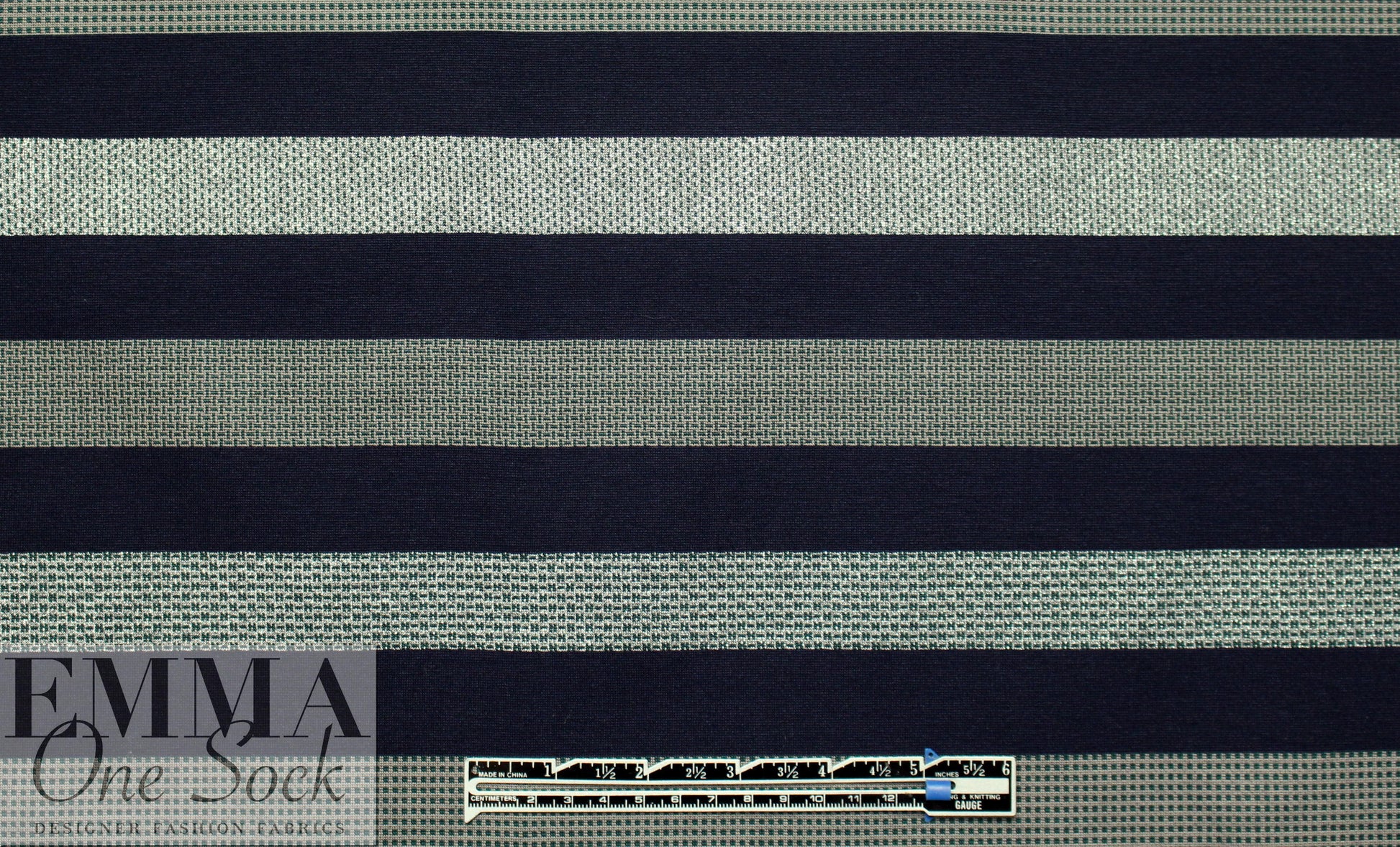 Italian stripe pattern 4-way stretch ponte - navy/taupe/silver