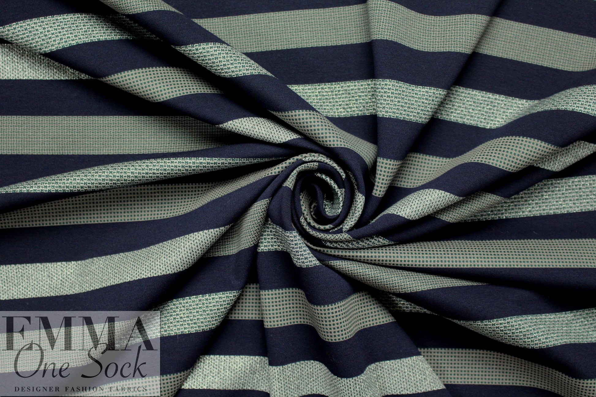 Italian stripe pattern 4-way stretch ponte - navy/taupe/silver