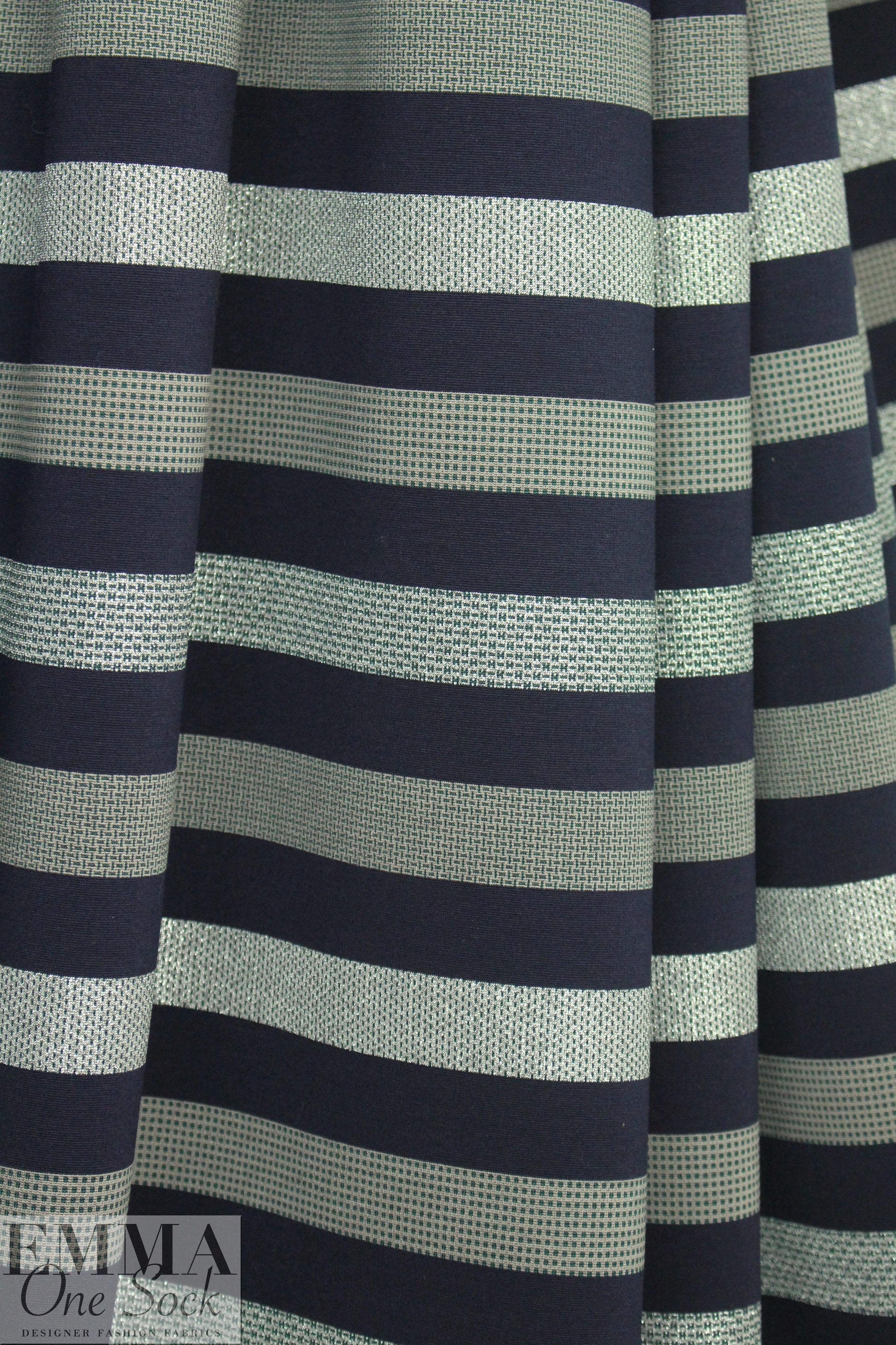 Italian stripe pattern 4-way stretch ponte - navy/taupe/silver