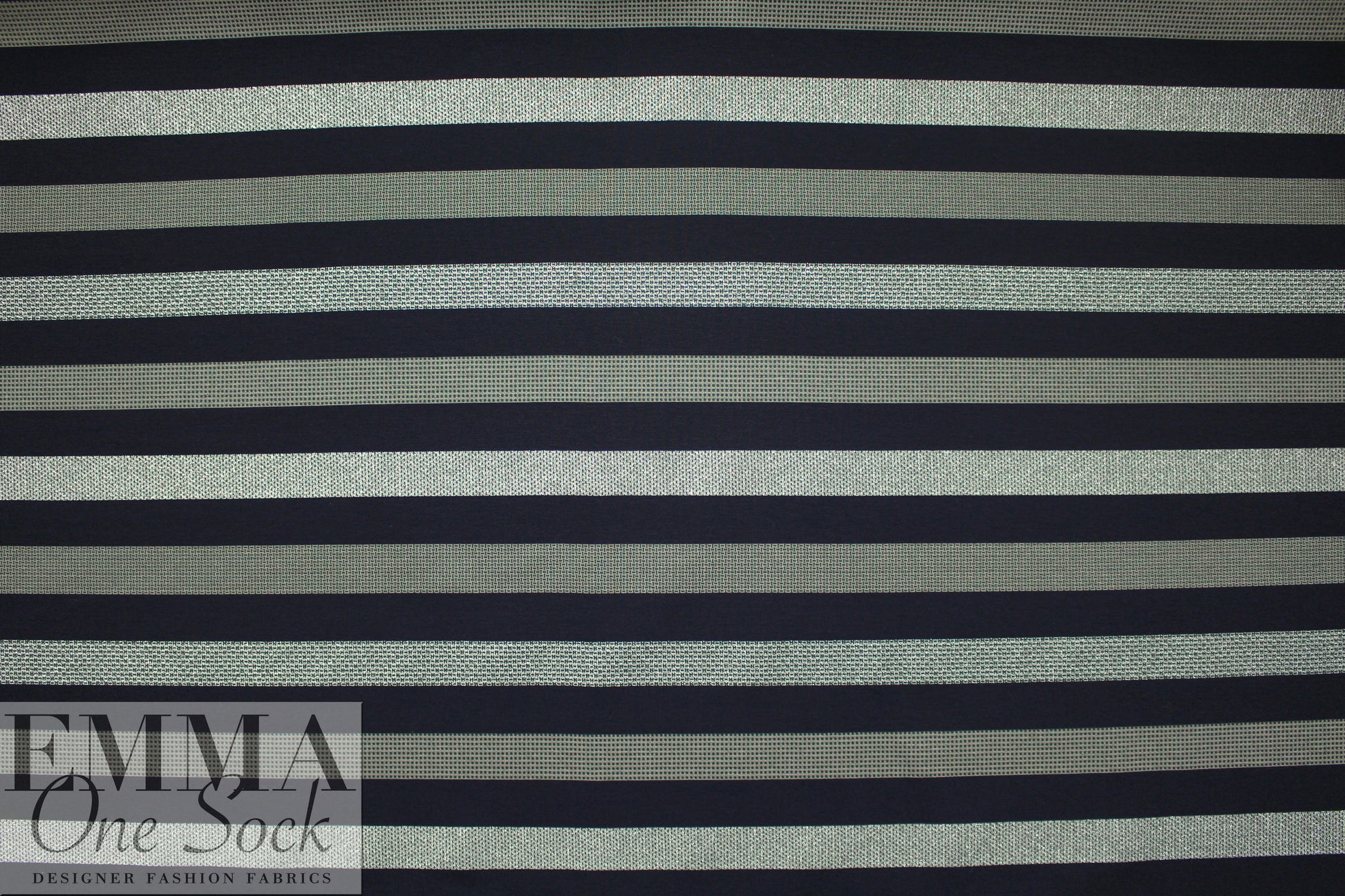 Italian stripe pattern 4-way stretch ponte - navy/taupe/silver