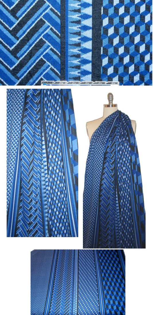 NY designer graphic blues jacquard doubleknit 1.66 yd