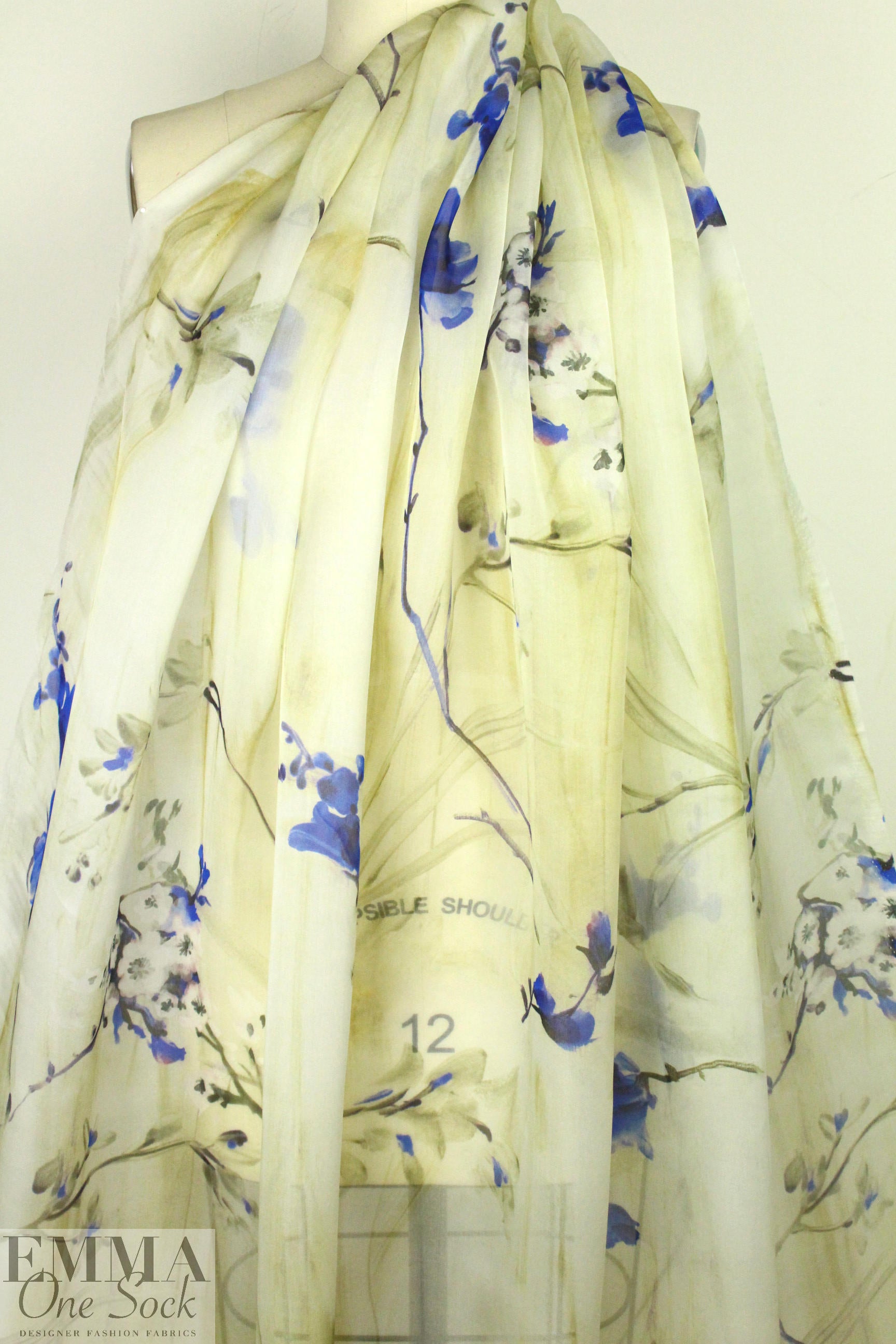Carmen Marc Va1vo painted blossoms silk organza
