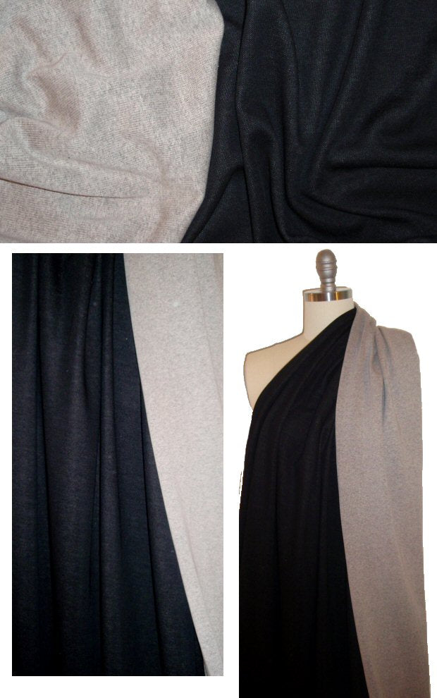 Italian black/gray heather doubleface ribbed knit