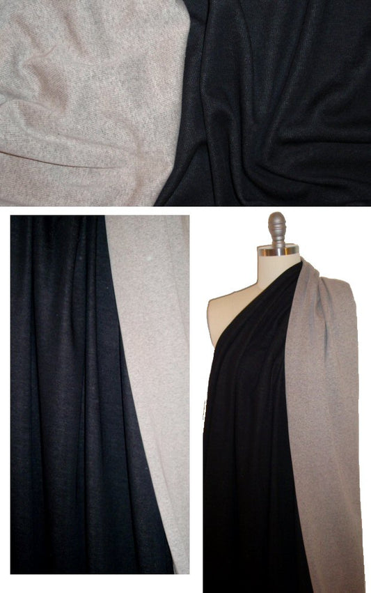 Italian black/gray heather doubleface ribbed knit