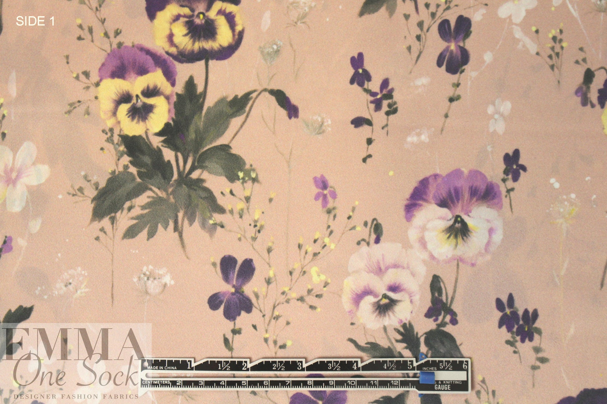 NY designer pansies crepe back satin - dusty blush 1.25 yds