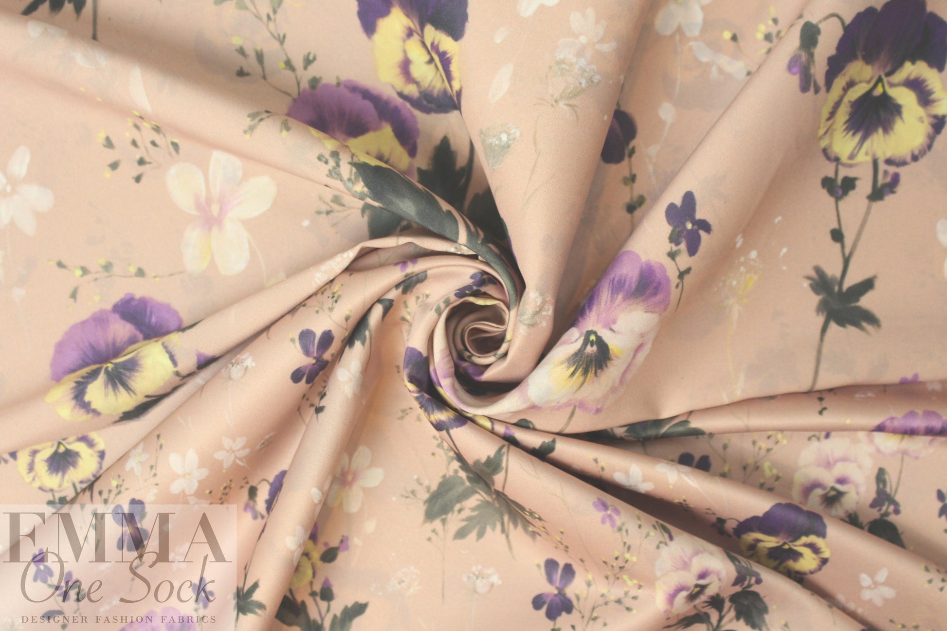 NY designer pansies crepe back satin - dusty blush 1.25 yds
