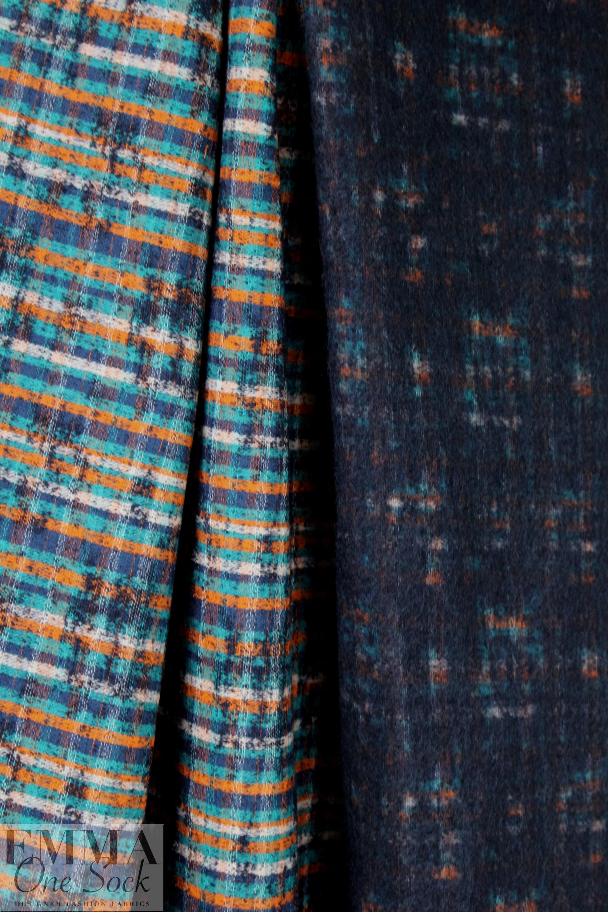 Italian infused plaid reversible coating - cinnamon/teal