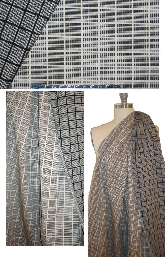 Italian reversible windowpane graphic cotton blend suiting 2 yd