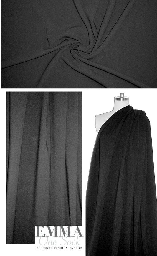 Italian black stretch wool doubleweave crepe