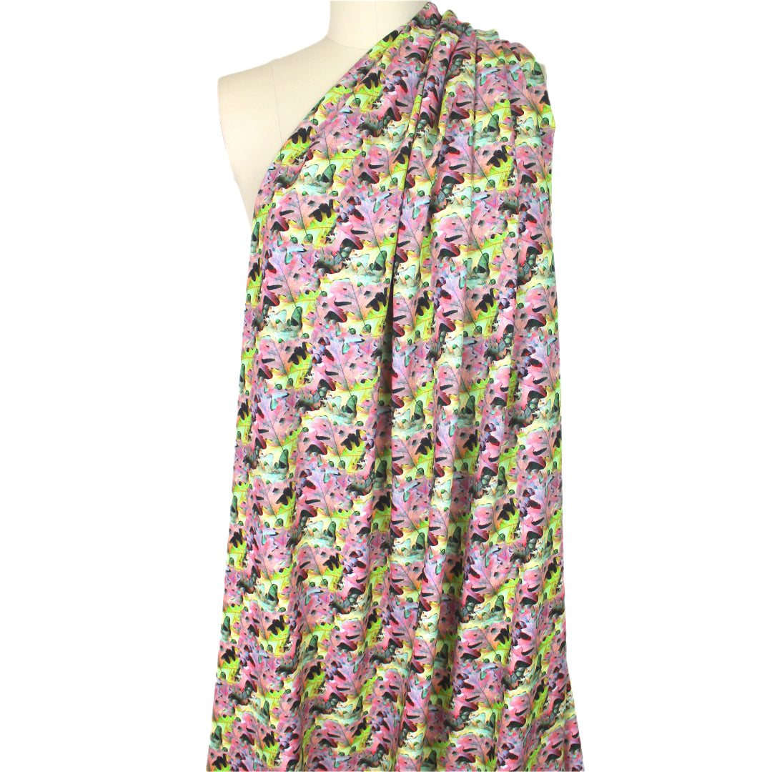 'oak leaf collage' viscose dressweight woven 1.75 yd