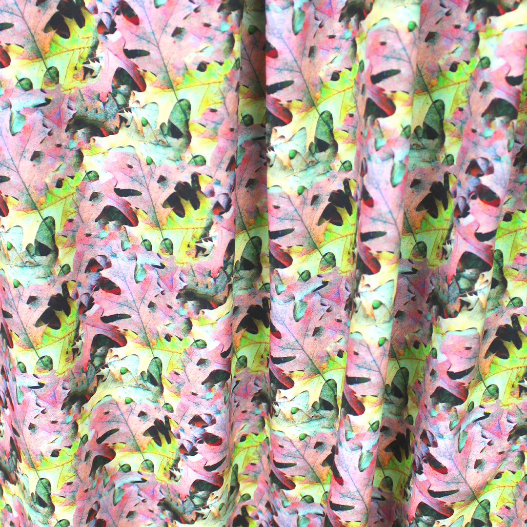 'oak leaf collage' viscose dressweight woven 1.75 yd