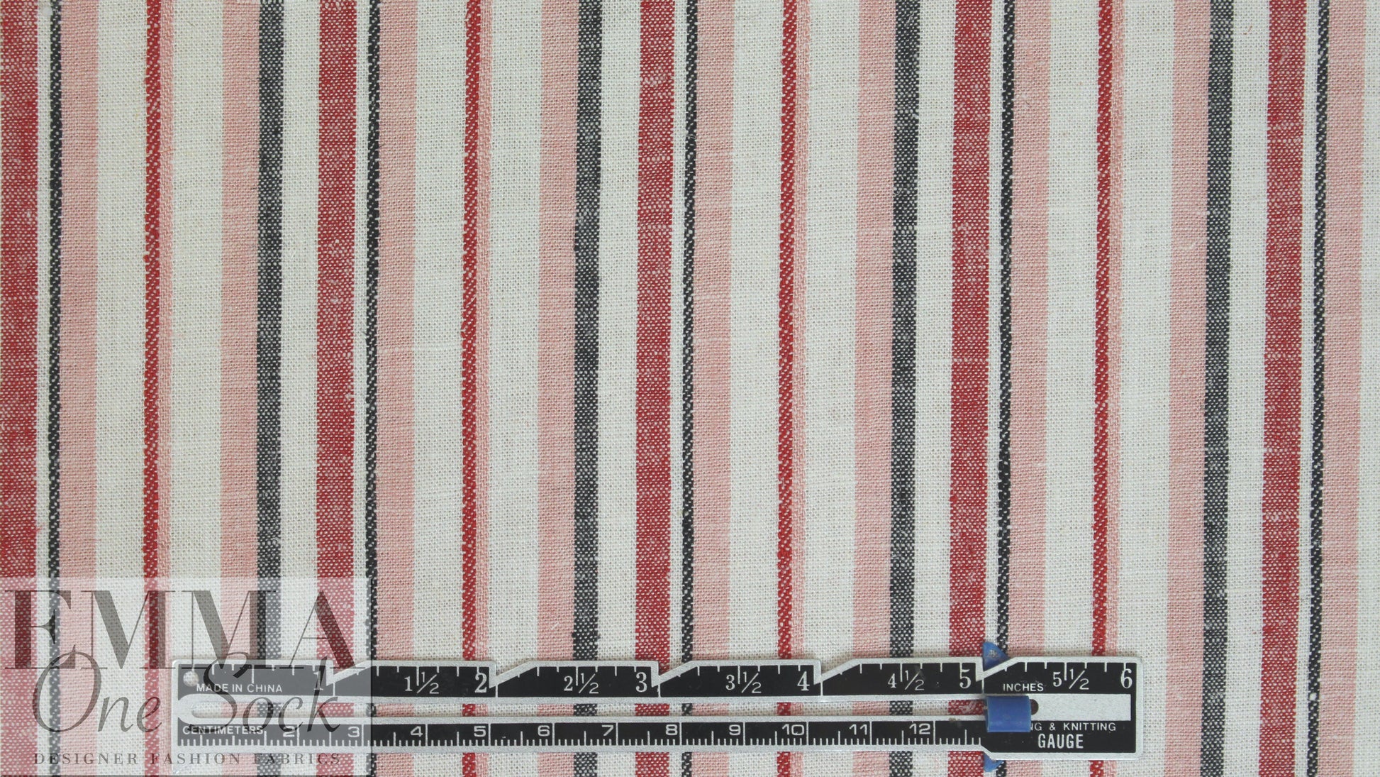 NY designer red/blk/wht novelty stripe linen/cotton woven
