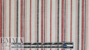NY designer red/blk/wht novelty stripe linen/cotton woven