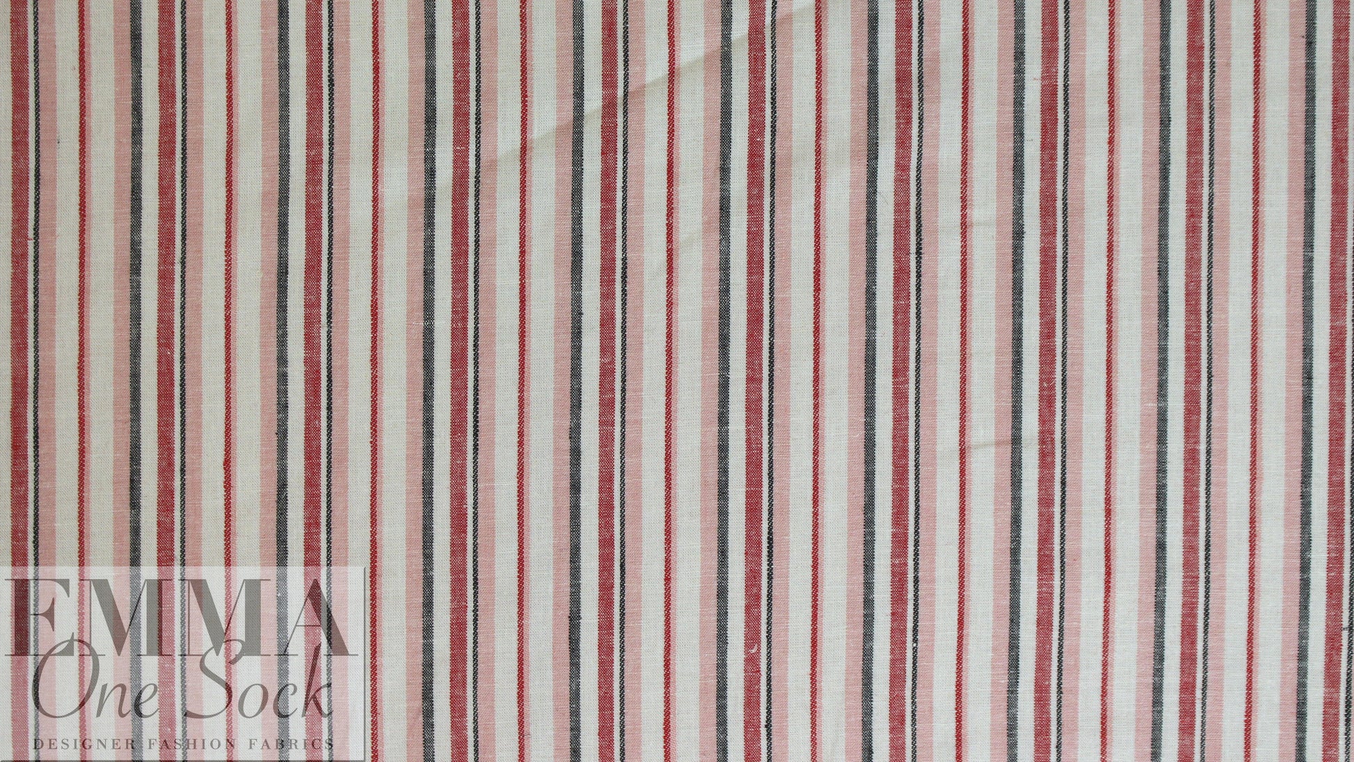 NY designer red/blk/wht novelty stripe linen/cotton woven