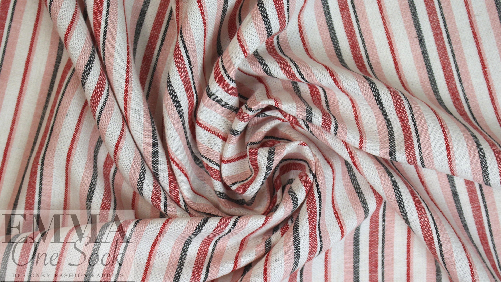 NY designer red/blk/wht novelty stripe linen/cotton woven