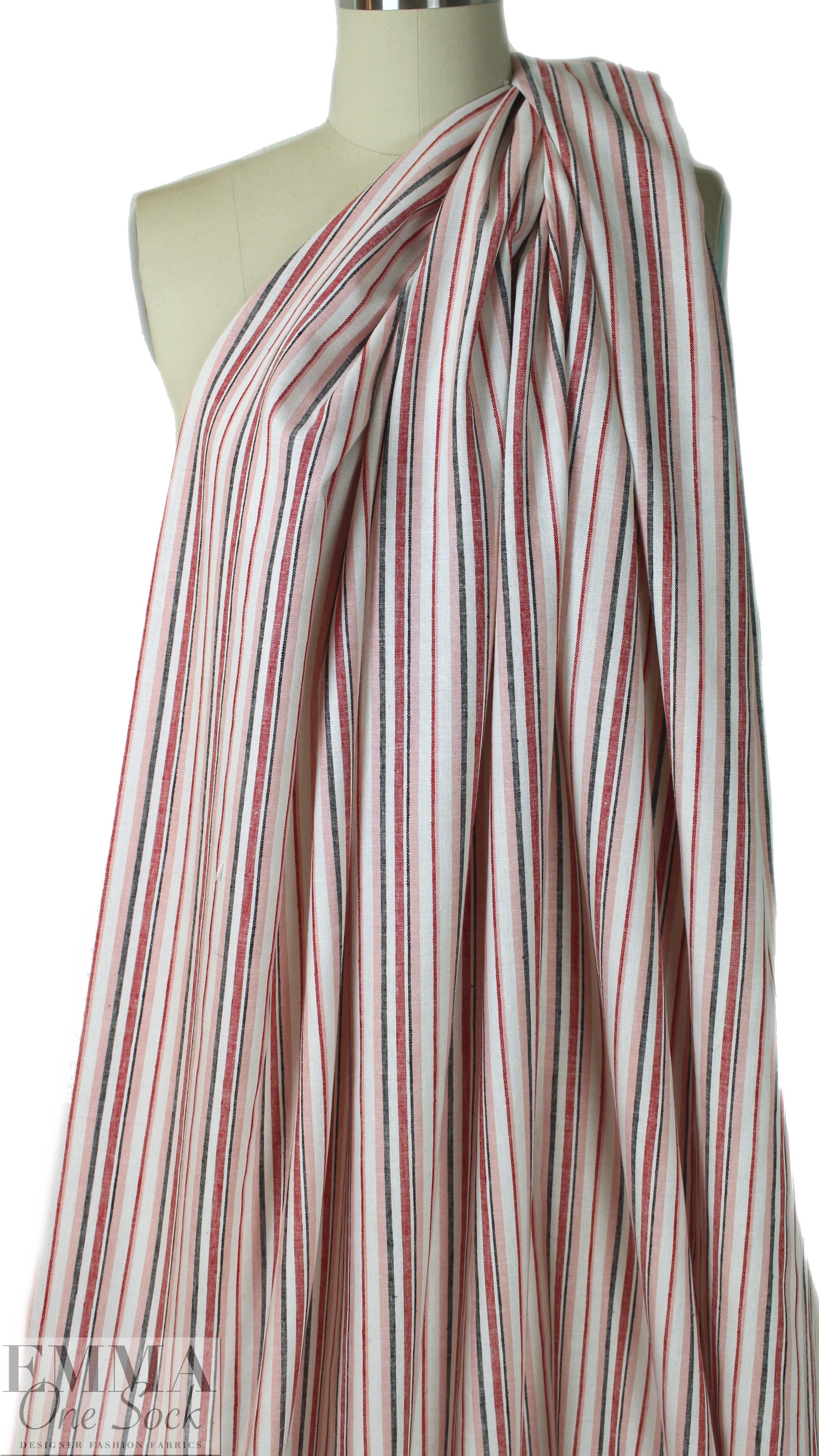 NY designer red/blk/wht novelty stripe linen/cotton woven