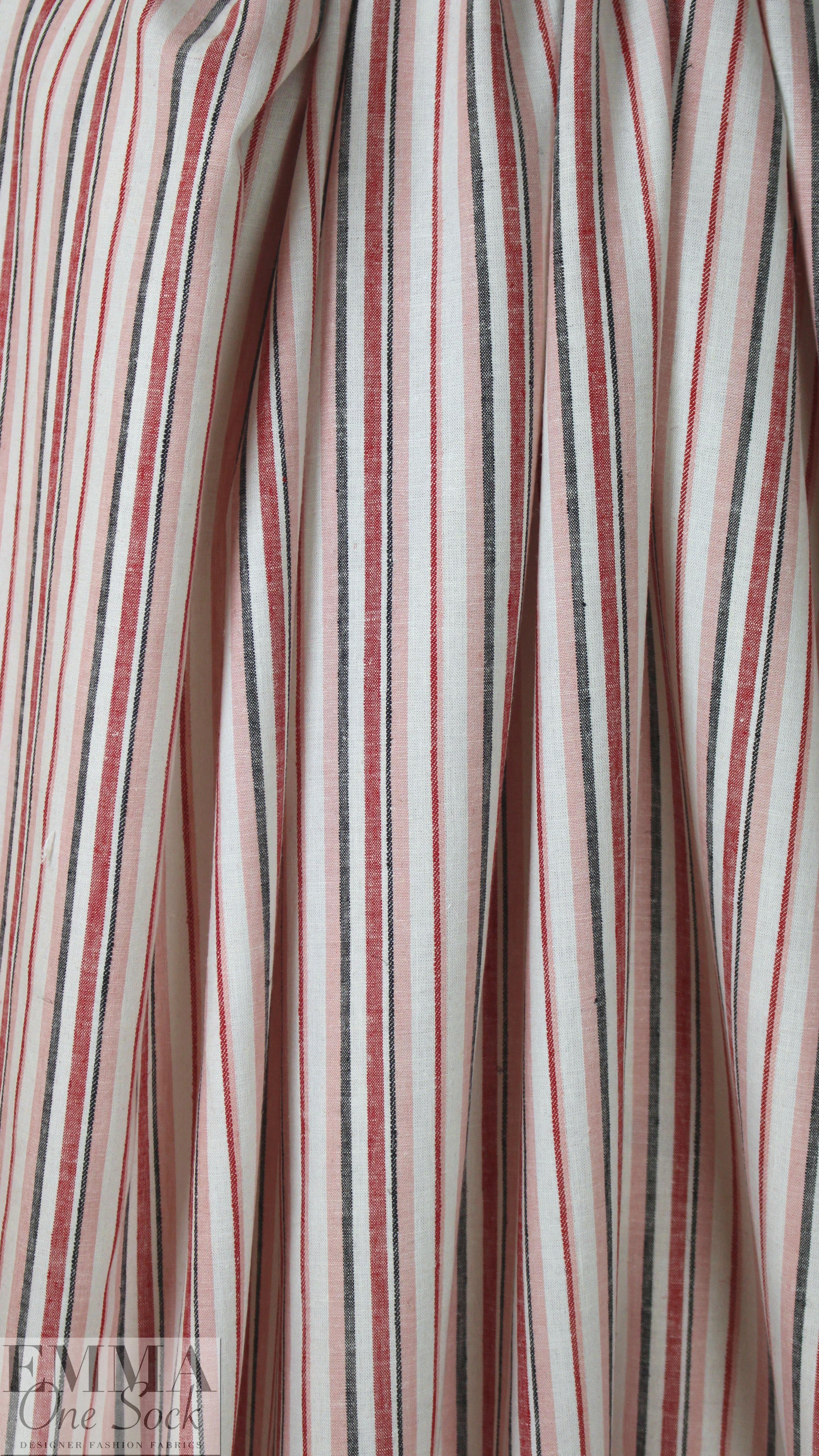 NY designer red/blk/wht novelty stripe linen/cotton woven