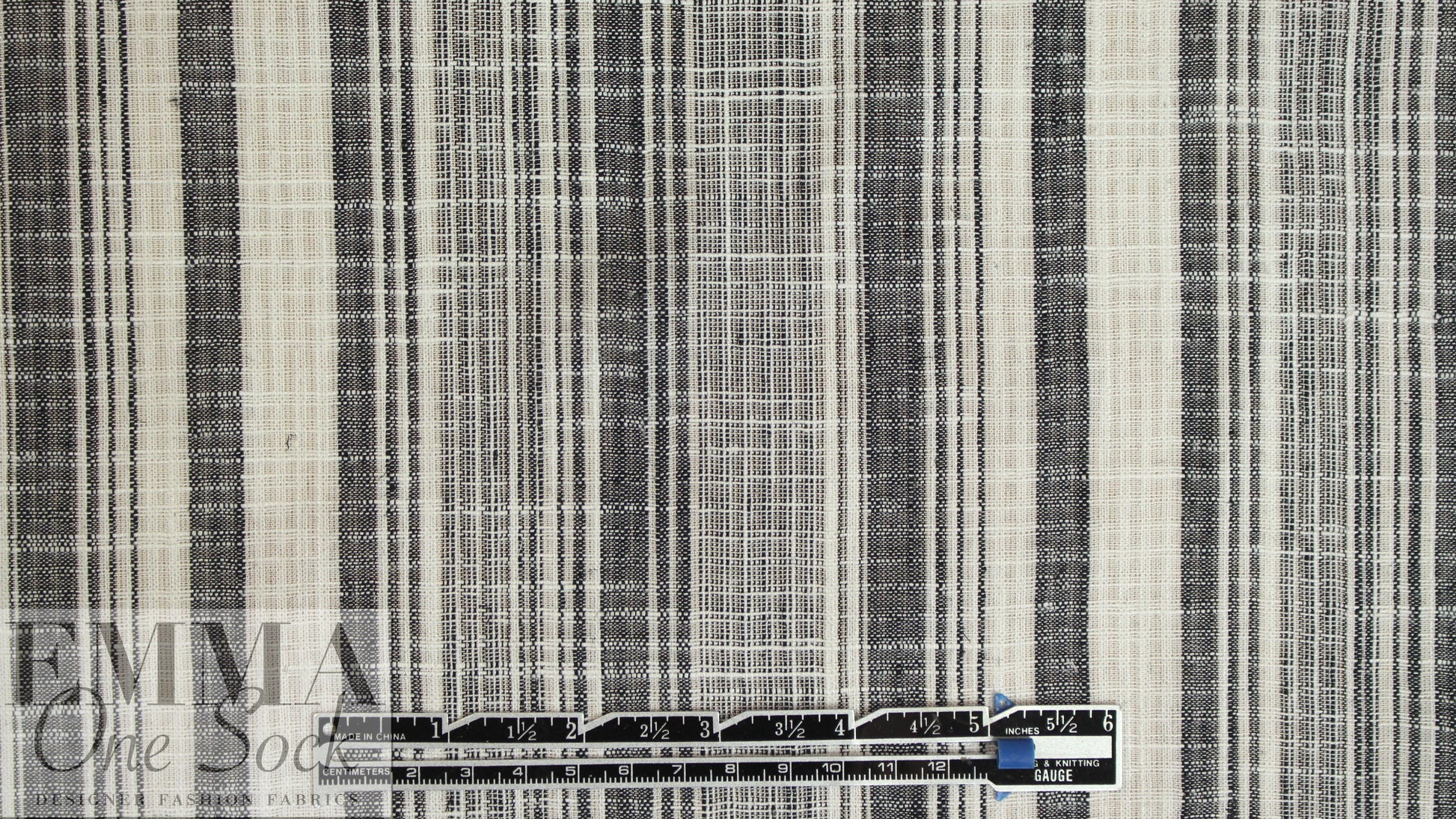 NY designer black/white novelty stripe linen/cotton woven