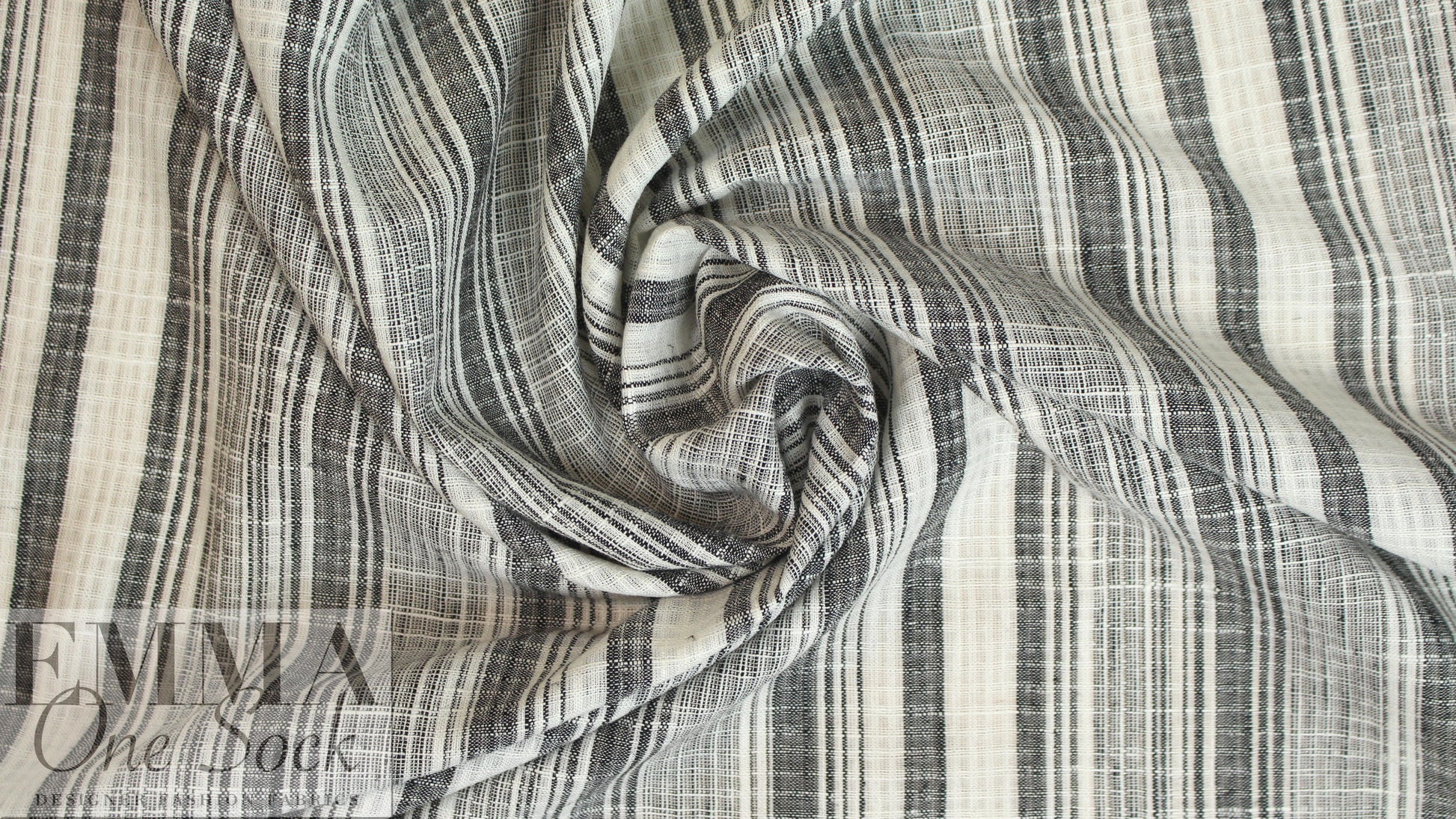 NY designer black/white novelty stripe linen/cotton woven
