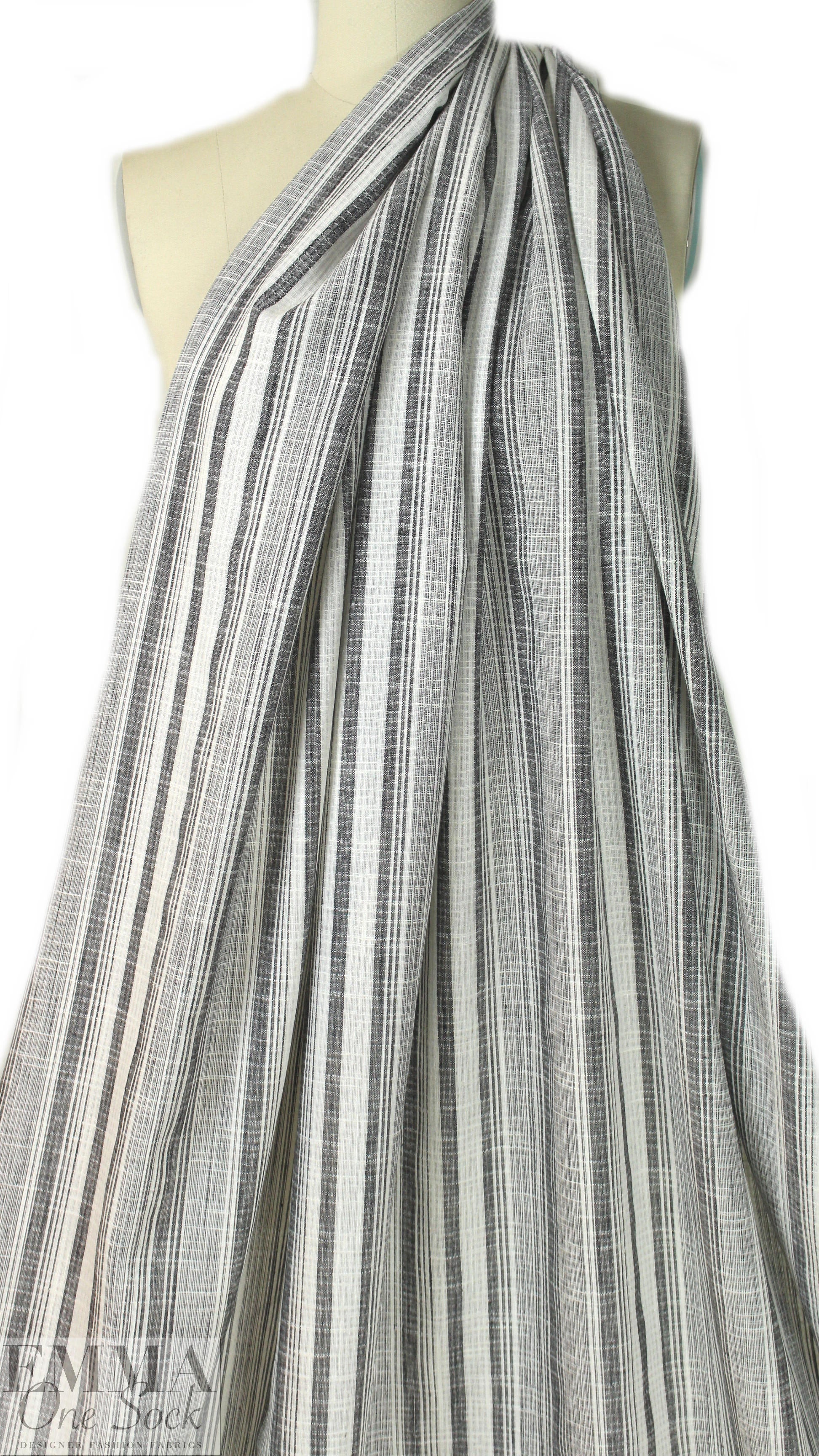 NY designer black/white novelty stripe linen/cotton woven