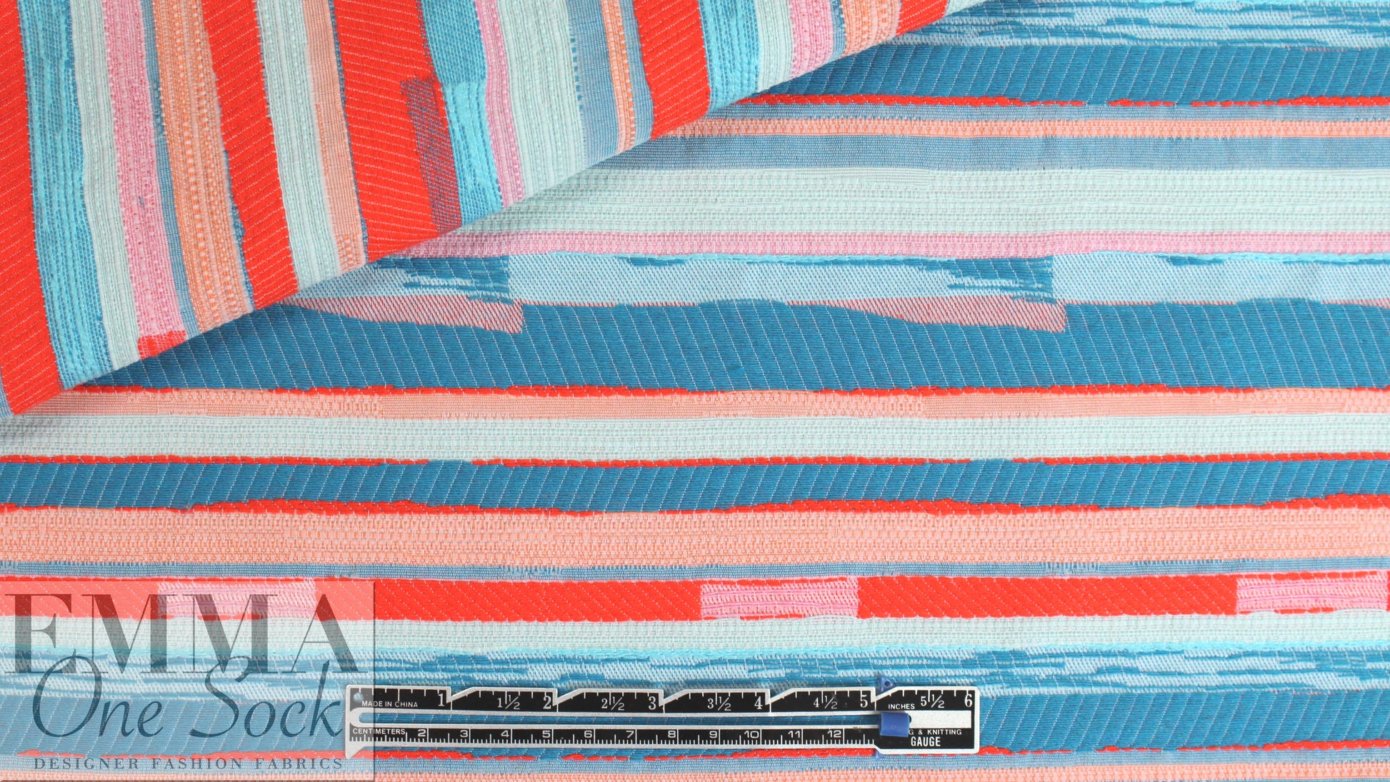NY designer turquoise/hot orange novelty stripe woven