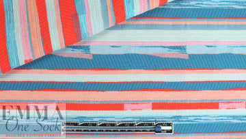 NY designer turquoise/hot orange novelty stripe woven