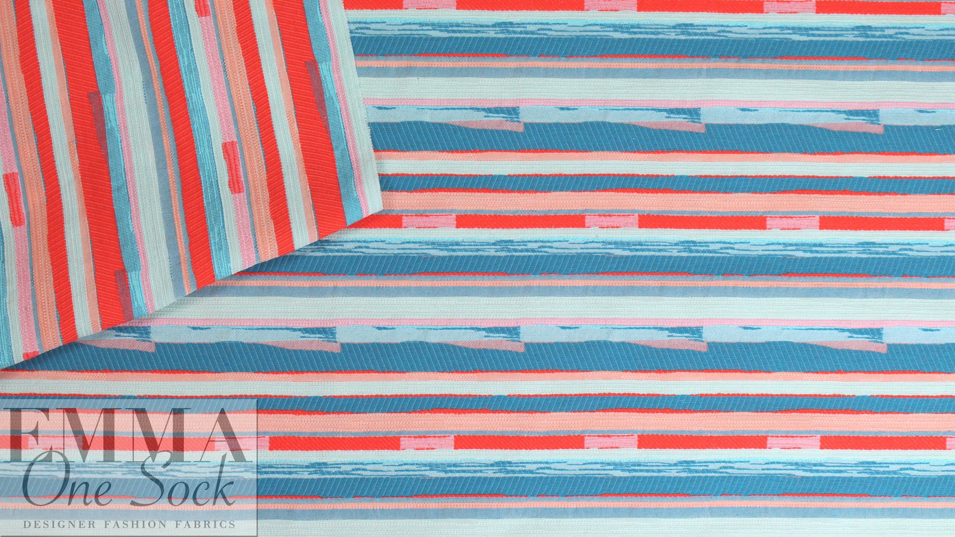 NY designer turquoise/hot orange novelty stripe woven