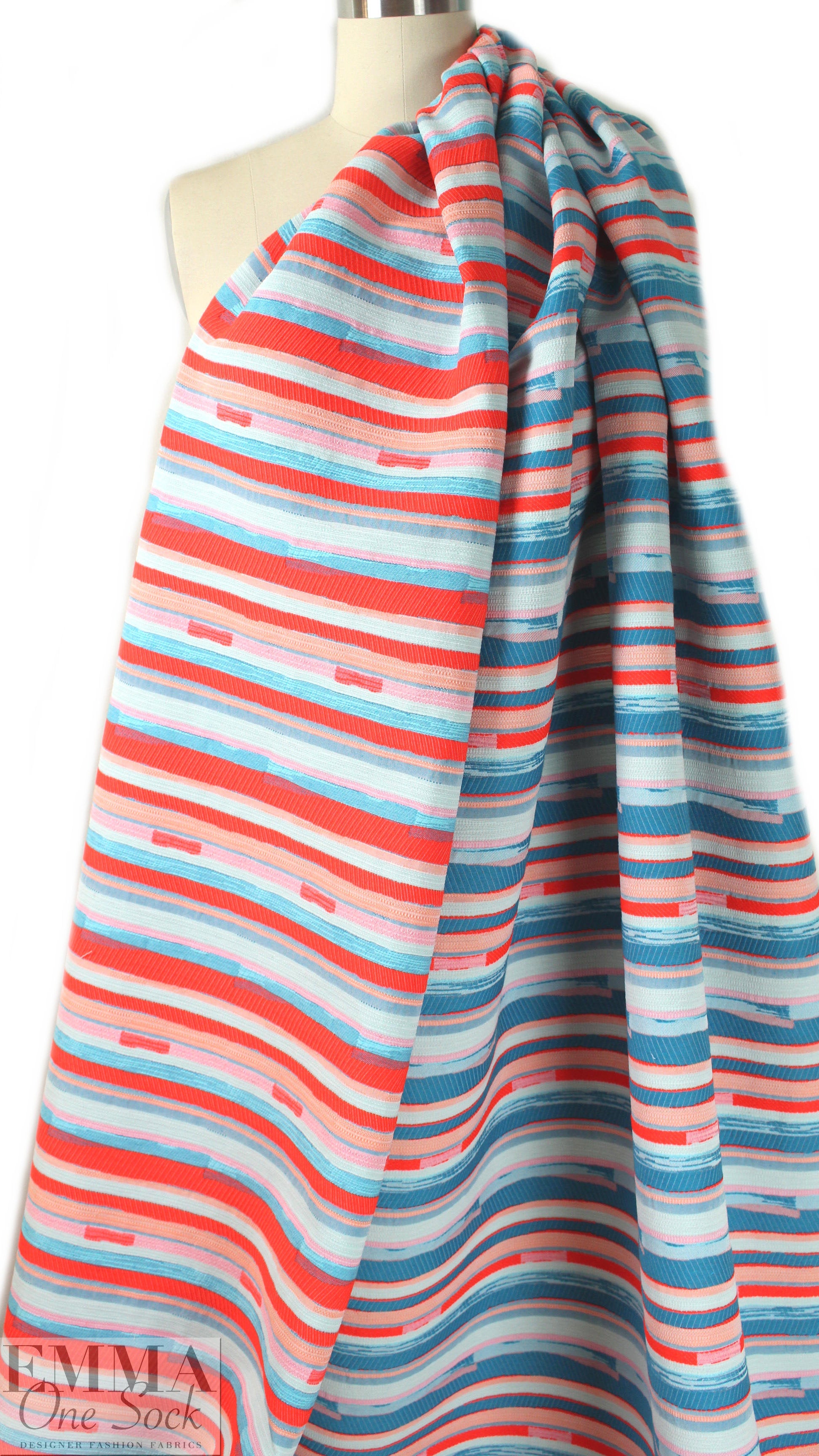 NY designer turquoise/hot orange novelty stripe woven