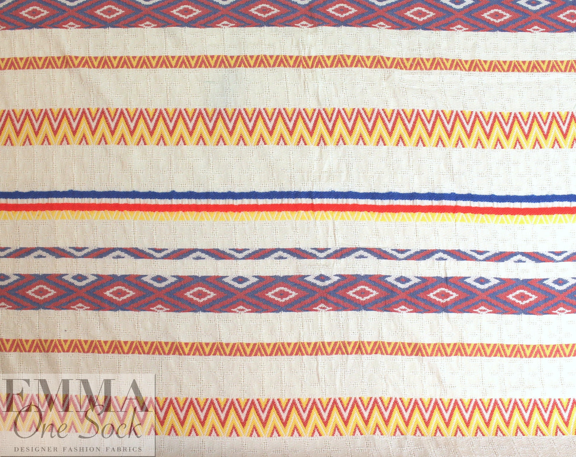 NY designer red/blue diamond novelty linen/cotton woven 1.5 yd