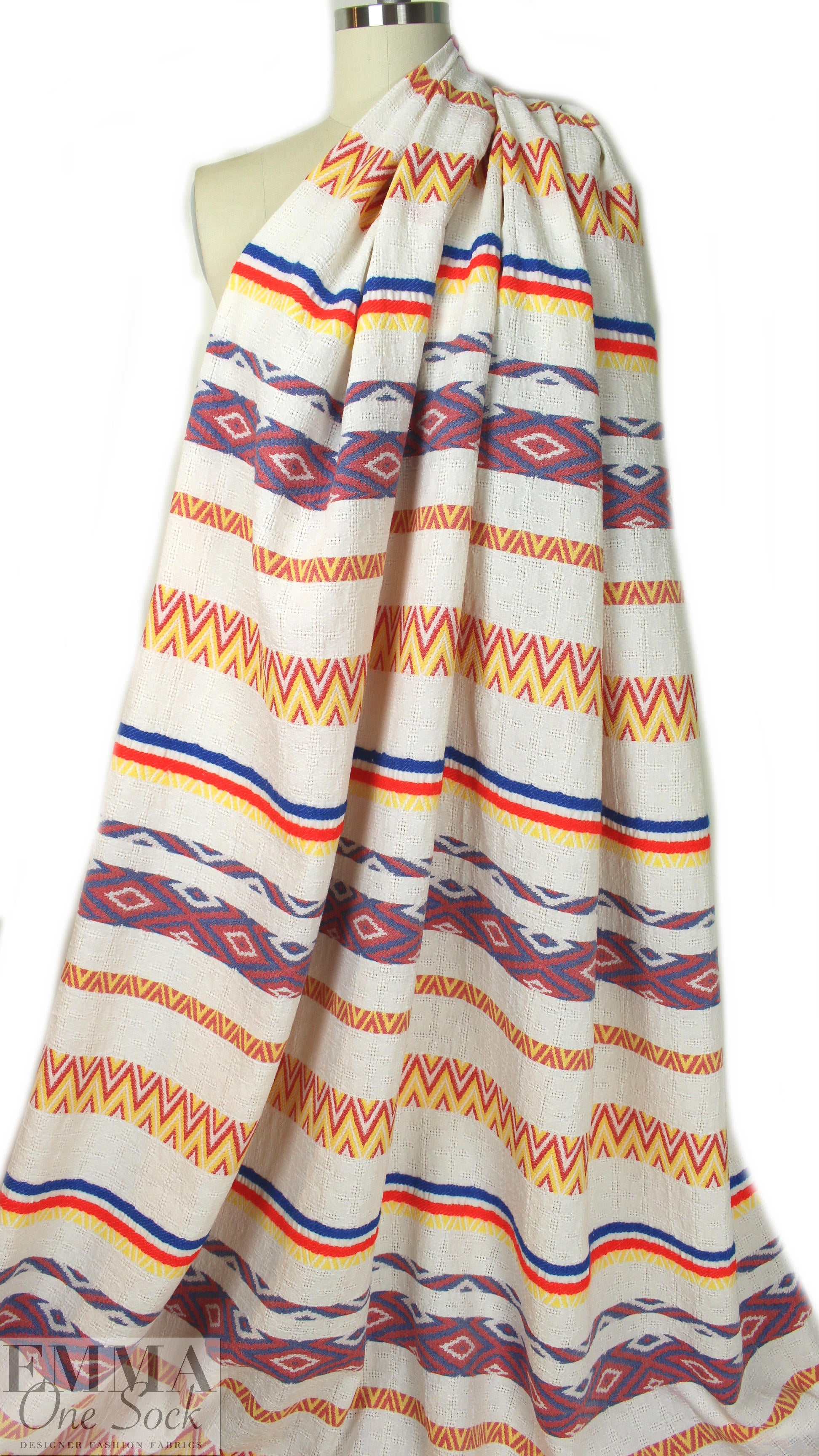 NY designer red/blue diamond novelty linen/cotton woven