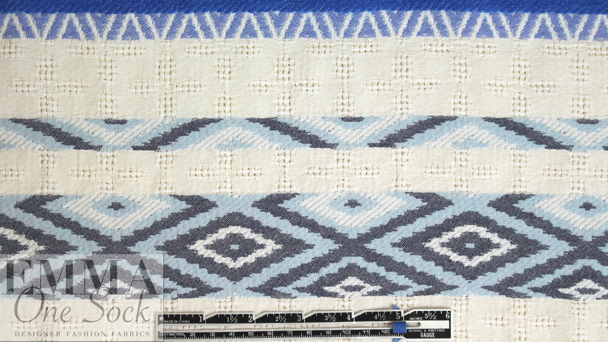 NY designer blue diamond novelty linen/cotton woven 1.5 yds