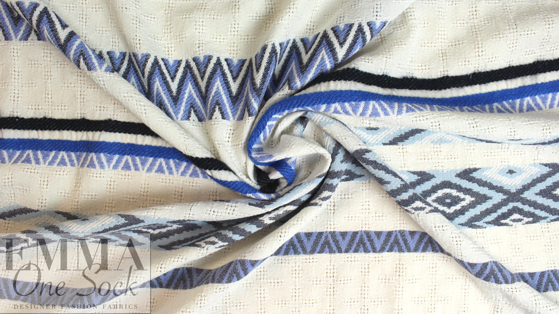 NY designer blue diamond novelty linen/cotton woven