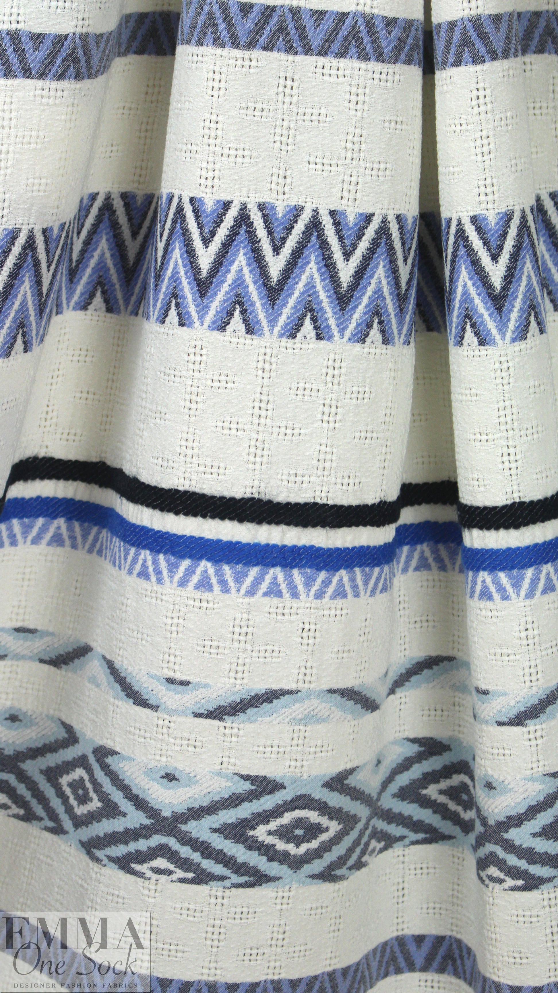 NY designer blue diamond novelty linen/cotton woven 1 yard