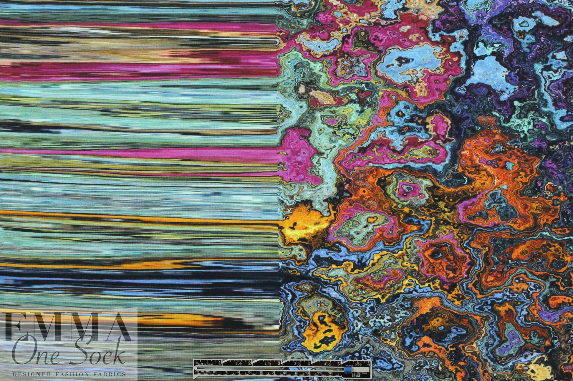 Dutch digital multi fimo swirl cotton/lycra border knit  1 yard