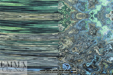 Dutch digital aqua fimo swirl cotton/lycra border knit  1.5 yds