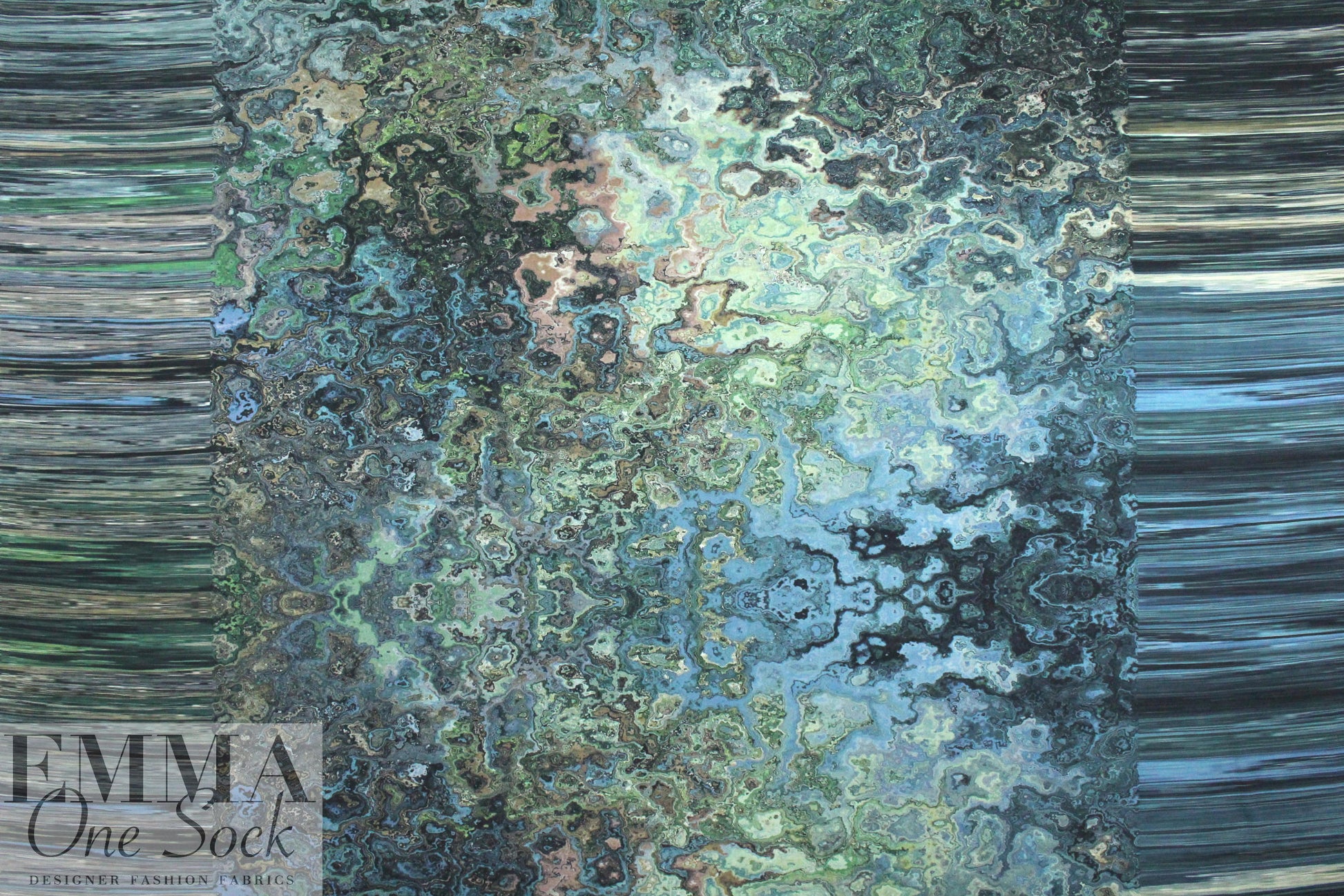 Dutch digital aqua fimo swirl cotton/lycra border knit  1.5 yds